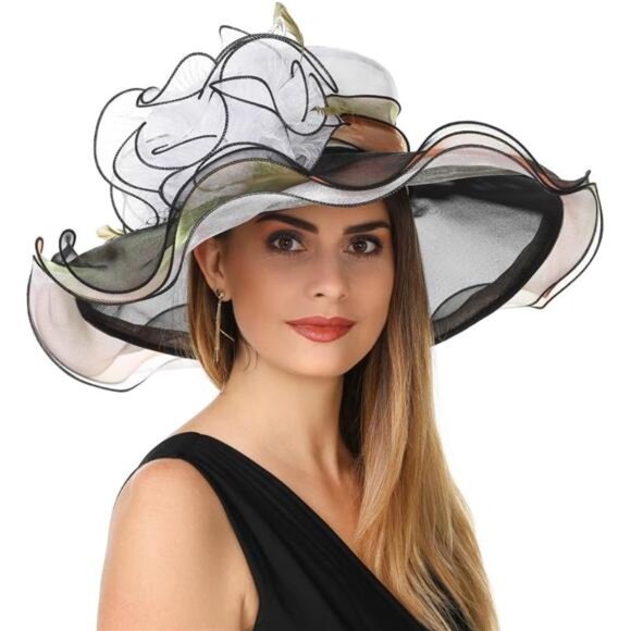 Women's Organza Church Kentucky Hat 4571-white Black